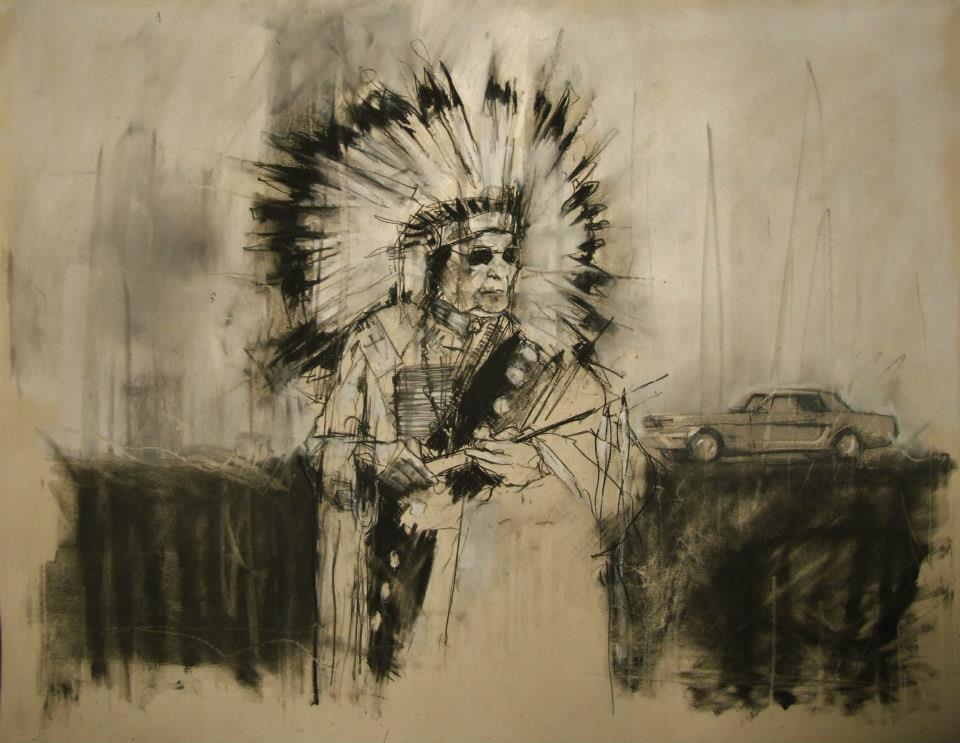 "AIM, the second battle of Wounded Knee (February 1973)" conte and pastel on paper 66 x 55 cm 28th February 2013