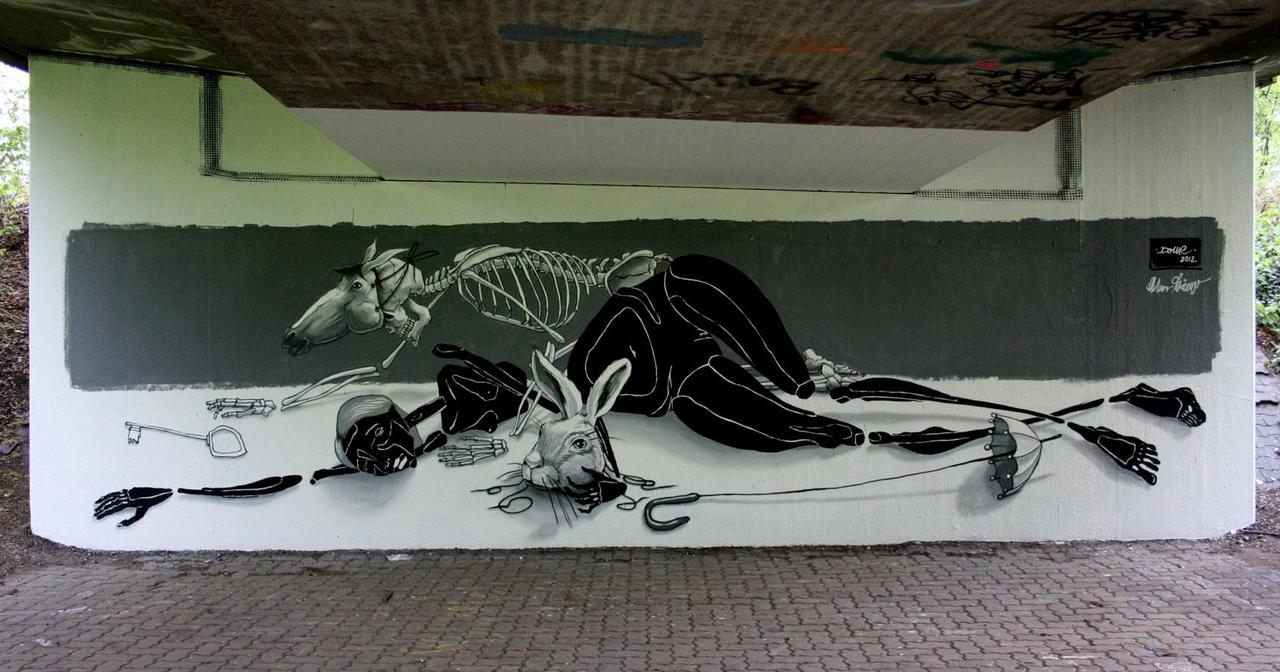 Des Todes Bruder (death’s brother) 2,3m x 8,2m Karlsruhe/Germany-Entenfang-an der Alb 2012